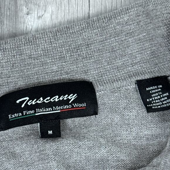 Extra Fine Italian Merino Wool Men’s Sweater Polo Collar Gray SZ Medium Tuscany - Picture 3 of 4